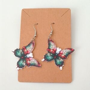 Fashion Jewelry Butterfly Earrings - Red, Green, White